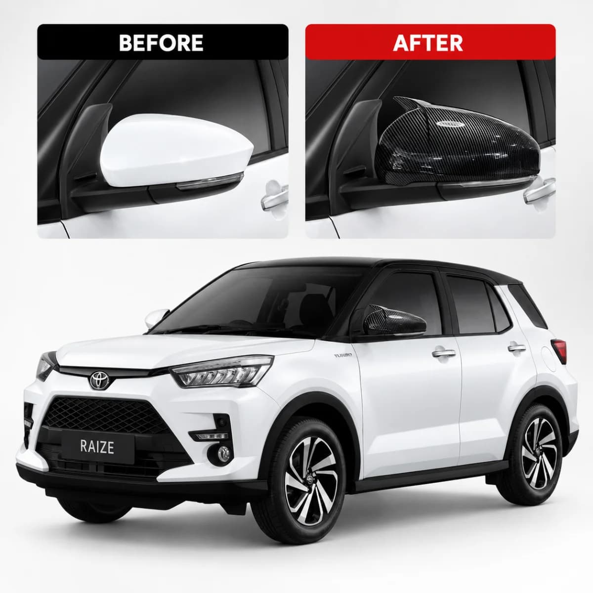Toyota Raize 2025 Batman Style Side Mirror Cover — Carbon Fiber Accessories for cars in Pakistan