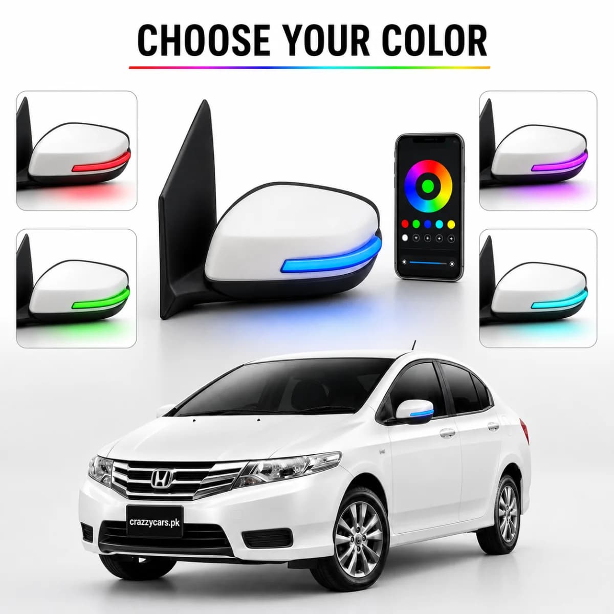 Honda City RGB Side Mirror Indicator (LED Dynamic Mirror Lights) — LED & Lighting for cars in Pakistan