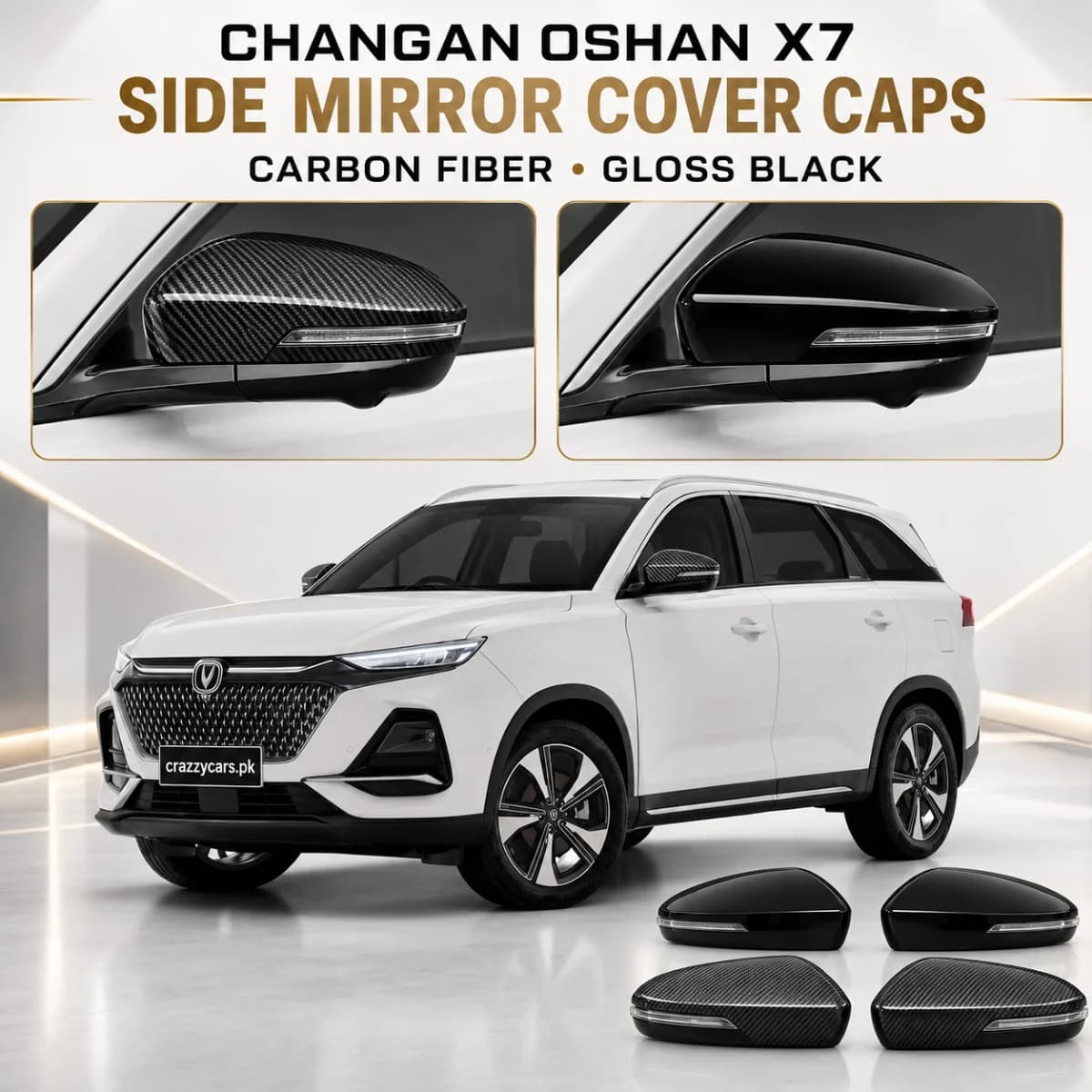 Changan Oshan X7 Batman Style Side Mirror Covers — Carbon Fiber Accessories for cars in Pakistan