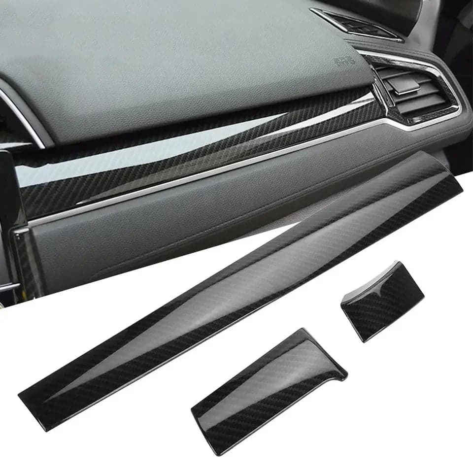 Honda Civic X 2016-2021 Carbon Fiber Front Dashboard Trims 3PCS — car accessories for cars in Pakistan