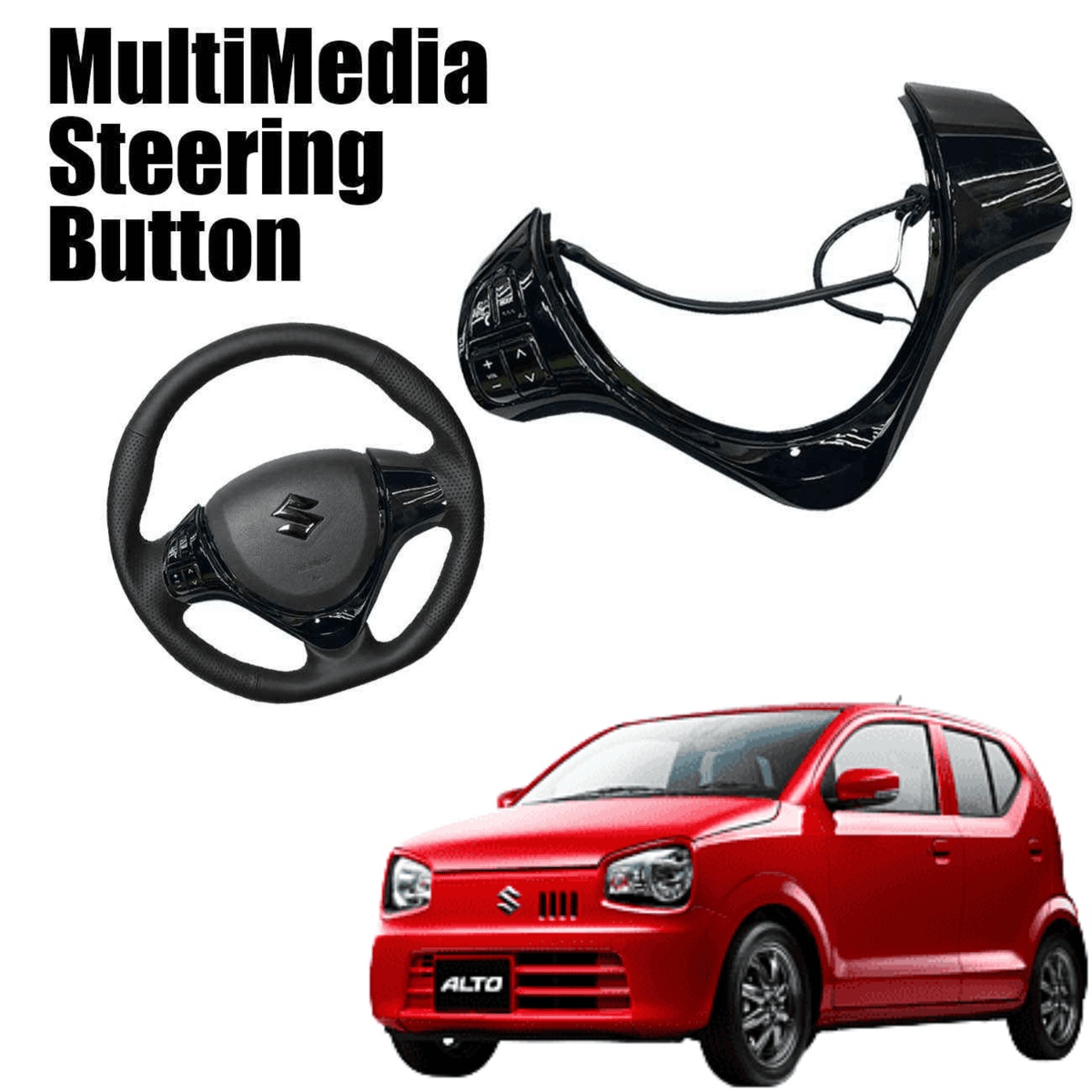 Suzuki Alto Multimedia Steering Control Buttons with Spiral Cable Glossy Black — Multimedia Steering Controls for cars in Pakistan