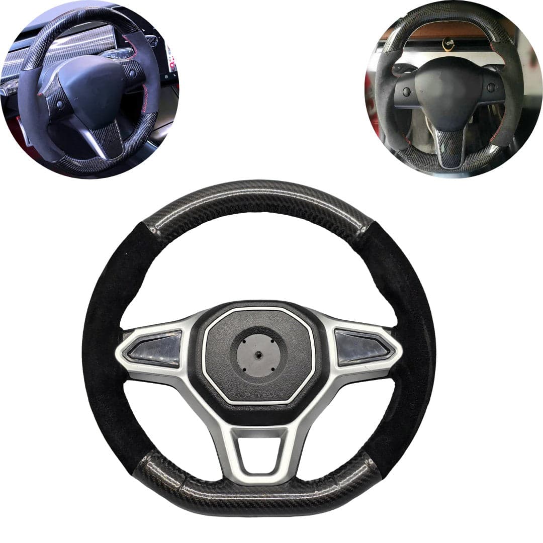 Hand Sewing Top Alcantara / Suede With Glossy Carbon Fiber Steering Wheel Cover — Honda Civic Rebirth (2012–2016) accessories for cars in Pakistan