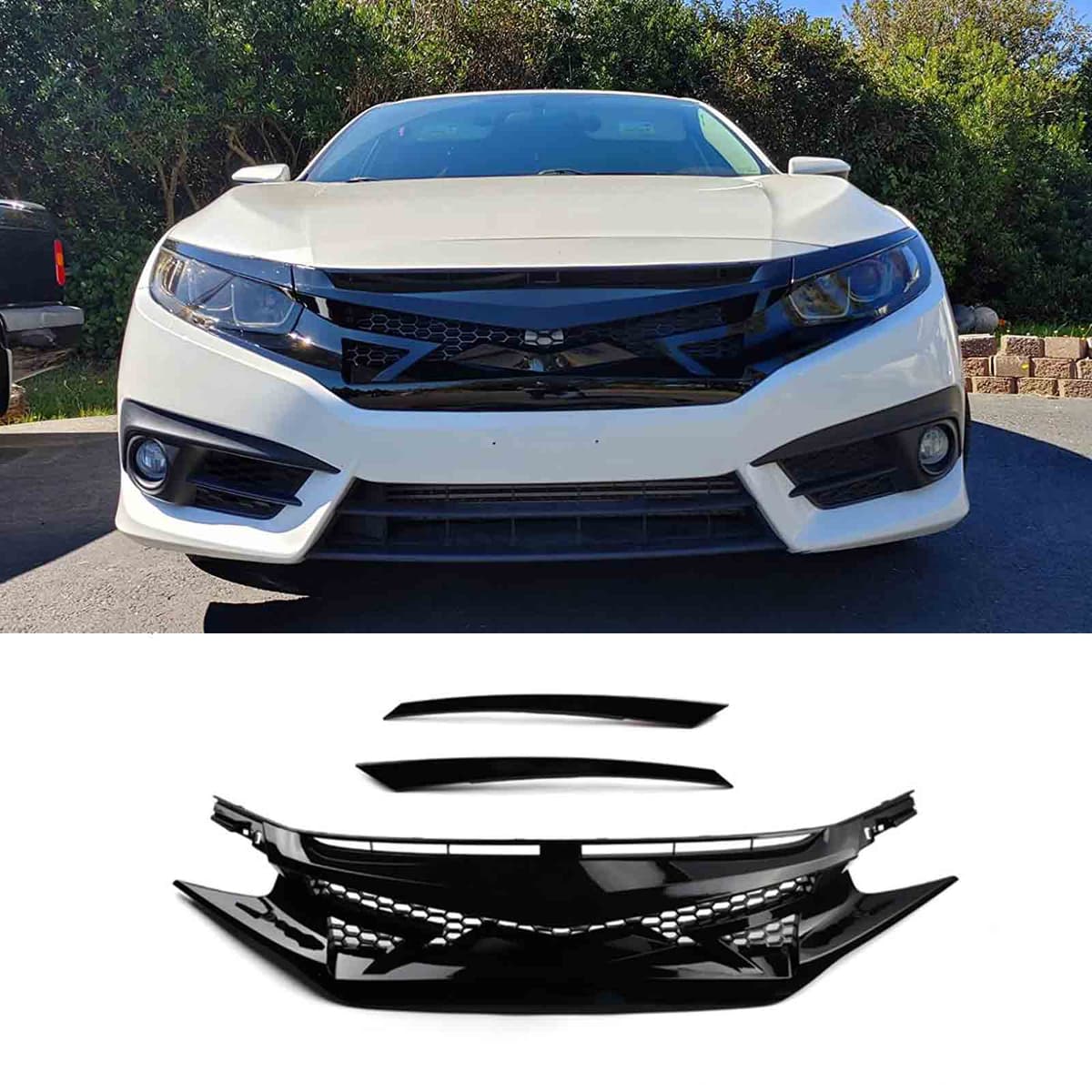 Honda Civic X 2016-2021 Alien Style Front Grille Gloss Black — Front Grilles for cars in Pakistan