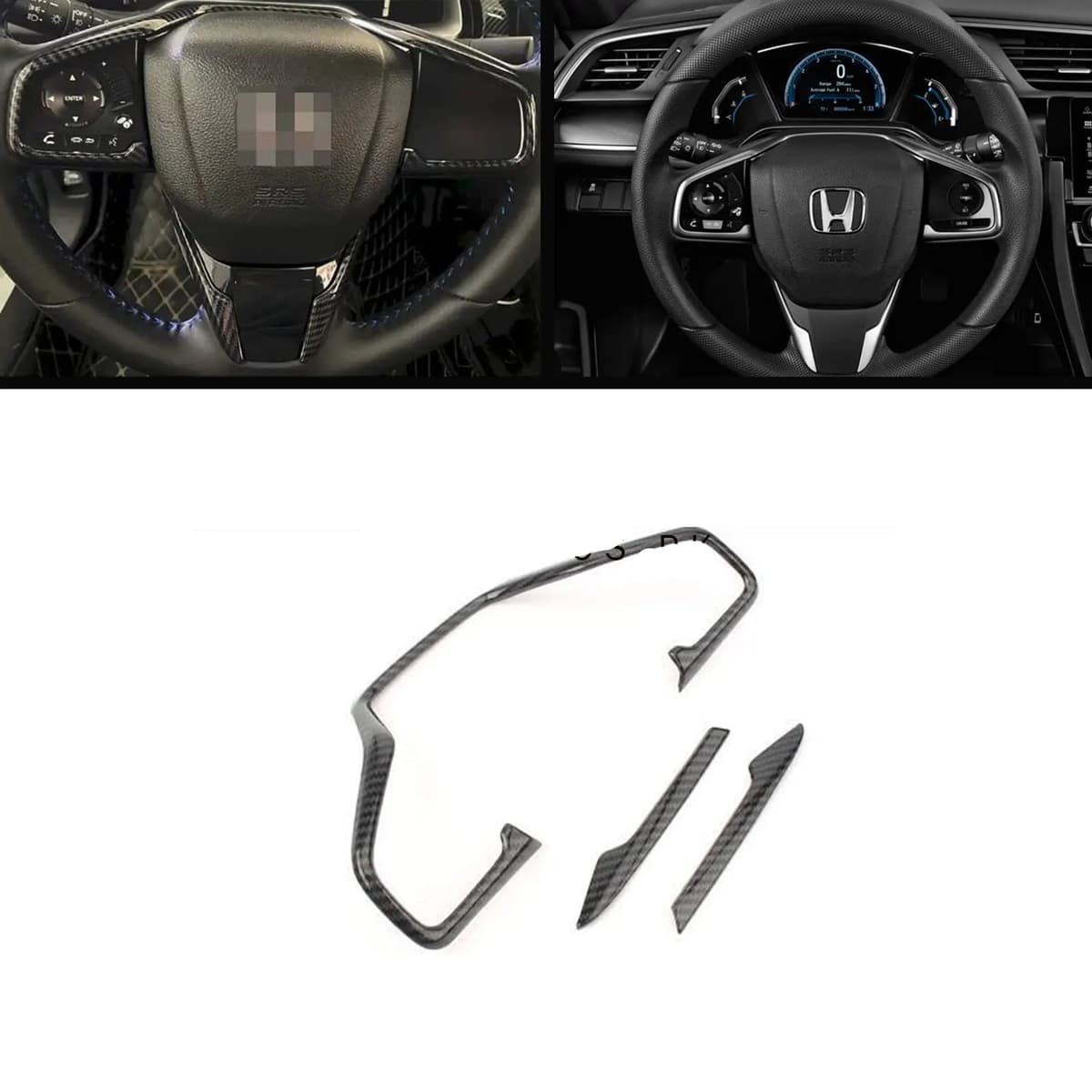 Honda Civic X 2016-2021 Carbon AC Steering Trim Full Set — Honda Civic X (2016–2021) accessories for cars in Pakistan