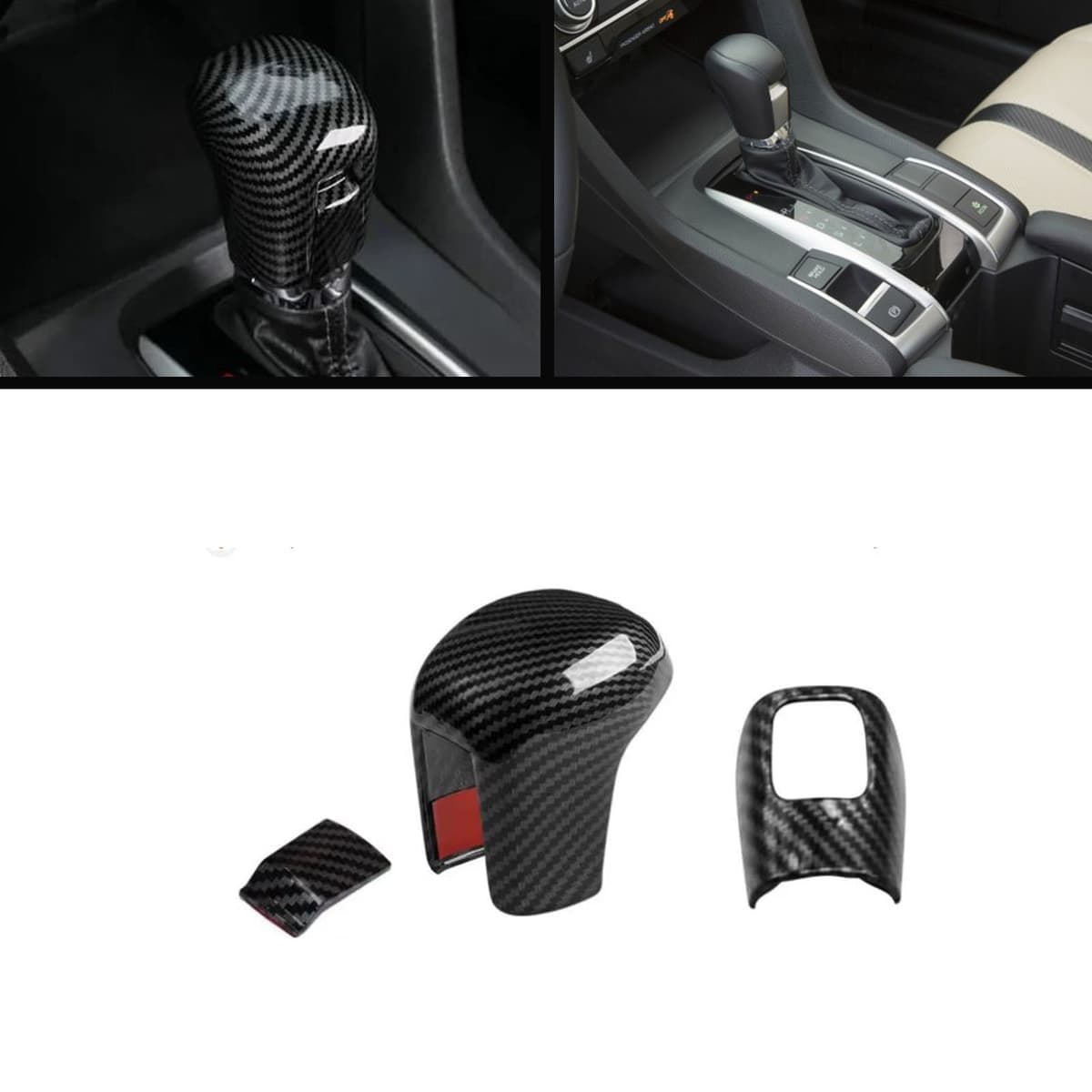 Honda Civic X 2016-2021 Carbon Gear Shift Knob Trim 3PC — Carbon Fiber Accessories for cars in Pakistan