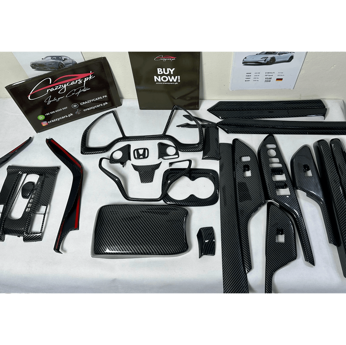 Honda Civic X 2016-2021 Carbon Fiber Interior Trim Kit — Carbon Fiber Accessories for cars in Pakistan