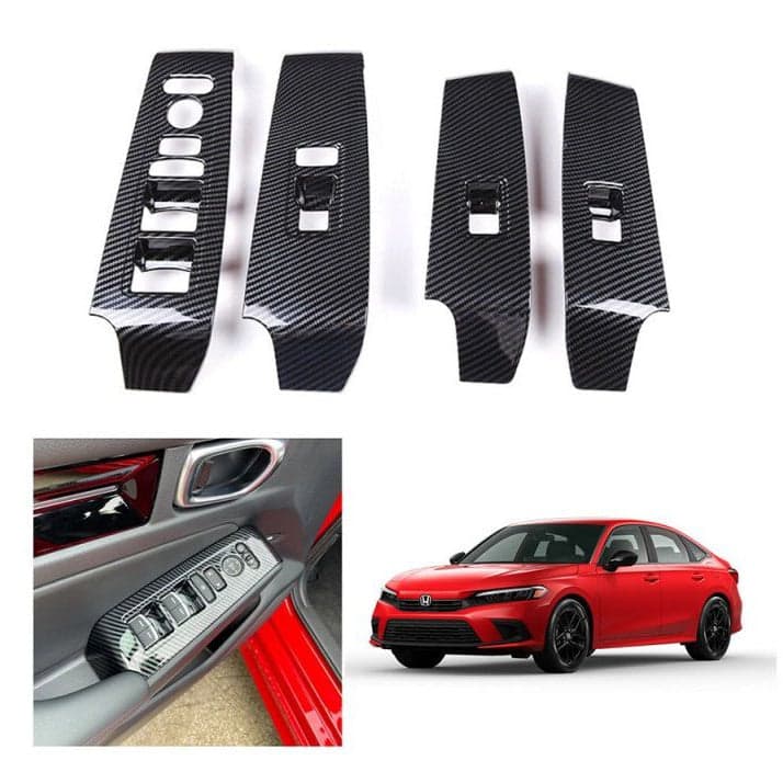 Carbon Fiber Window Switch Control Trims for Honda Civic 11th Gen (2022-2026) - 4PCS — Carbon Fiber Accessories for cars in Pakistan